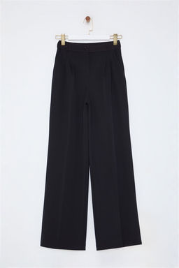 Siyah Pilili Wide Leg/Genis Paca Dokuma Pantolon TWOAW25PL00109 Palazzo