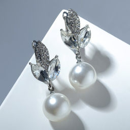 Серьги с жемчугом Грейс листья, цвет белый в серебре