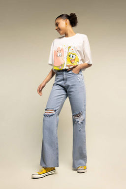 Длинные джинсовые брюки с широкими штанинами и рваными деталями в стиле 90-х годов - Defacto фото 7