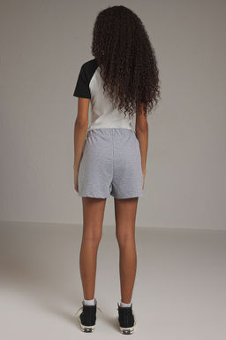 Gri Melanj Renk Bloklu Mini Sort & Bermuda TWOSS25SR00063