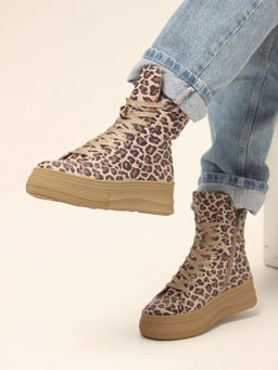 Ботинки 215.warmbr. бежевый леопард / Шерсть