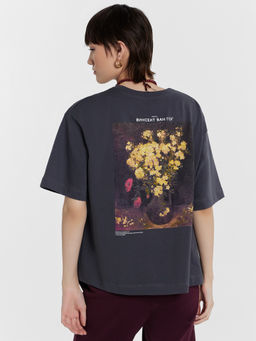 Футболка женская серая с принтом "Винсент Ван Гог, Маки"