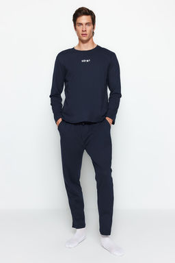 TRENDYOL MAN Lacivert Regular Fit Bask?l? Orme Pijama Tak?m? TMNAW24PT00005 - Trendyolmilla фото 9