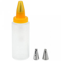 Кондитерский шприц Десерт 13,7х5х5см, бутылка 200мл, пластмассовый; насадка для крема - 3 штуки, нержавеющая сталь; с колпачком, в блистере (Китай)