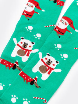 Цена за 5 пар! Высокие детские носки в оттенке светлая зеленка с новогодним дизайном - Mark formelle фото 4