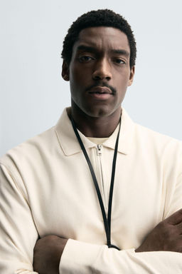 TEXTURED WEAVE POLO SHIRT WITH ZIP - Zara фото 5