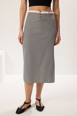 TRENDYOLMILLA Cok Renkli Belden Dugmeli ve F?rf?rl? Bal?k Shape Midi Boy Dokuma Ekoseli Etek TWOSS25ET00096 фото 4