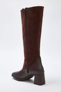 Kahverengi Suet Kontrast Detayl? Blok Topuklu Kad?n Cizme TAKAW26CZ00026 - Trendyolmilla фото 5