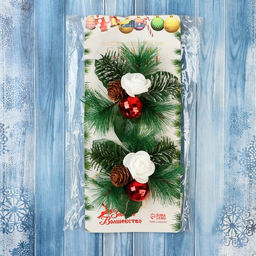 Ёлочные игрушки 2 шт. Зимнее волшебство. Еловая композиция пластик, алые шары, шишки, 99 см  фото 2