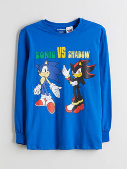 Bisiklet Yaka Sonic Bask?l? Erkek ?ocuk Pijama Tak?m?