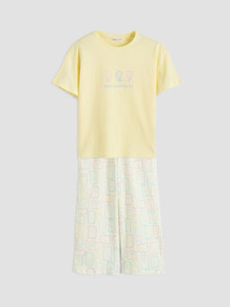 Bisiklet Yaka Bask?l? Kad?n Pijama Tak?m