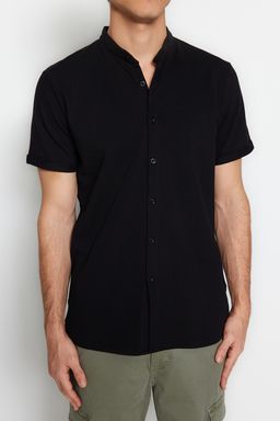 TRENDYOL MAN Siyah Slim Fit Hakim Yaka K?sa Kollu Orme Pike Yazl?k Gomlek TMNSS22GO0025 - Trendyolmilla фото 4