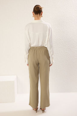 TRENDYOLMILLA Haki Keten Gorunumlu Wide Leg/Genis Paca Dokuma Pantolon TWOSS25PL00084  фото 5