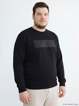 Bisiklet Yaka Bask?l? Erkek Sweatshirt