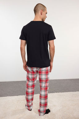 Erkek Siyah Ekoseli Regular Fit Ust Orme Alt Dokuma Couple/Cift Pijama Tak?m? TMNAW25PT00043