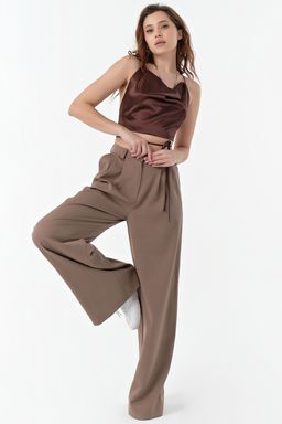 Кроп-топ атласный на бретелях шоколадный ONE SIZE