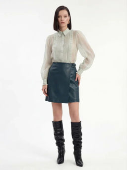 Юбка на запах из эко-кожи OD-1003-2 зеленый