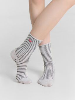 Цена за 5 пар! Носки женские серые в полоску с сердечком