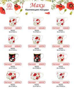 Кружка 400 мл 13*9*12 см Маки фарфор NEW BONE CHINA - Elan gallery фото 28