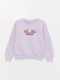 Bisiklet Yaka Bask?l? Uzun Kollu K?z ?ocuk Sweatshirt