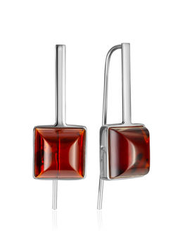 Яркие серьги-крючки из янтаря тёмно-вишнёвого цвета Овация