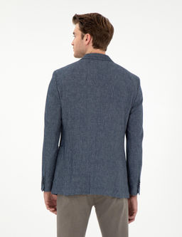 Lacivert Ex. Slim Fit Keten Kar___ml_ Ceket