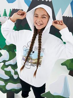 Kap??onlu Mickey Mouse Bask?l? Uzun Kollu K?z ?ocuk Sweatshirt
