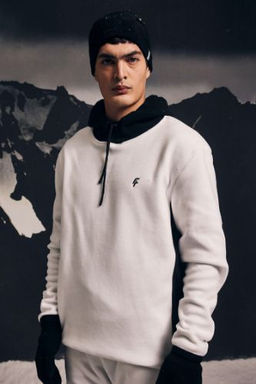 DeFactoFit Standart Fit Bask?l? Kapusonlu Polar Sweatshirt