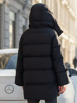 Куртка зимняя женская с большим капюшоном модная черного цвета 7739Ch - Visdeer фото 28