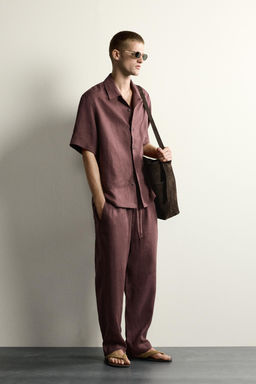 CAMISA RELAXED FIT 100% LINO / Burdeos