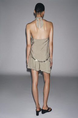 STRIPED HALTER NECK SHORT DRESS WITH BELT - Zara фото 15