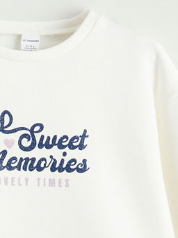 Bisiklet Yaka Bask?l? K?z ?ocuk Sweatshirt ve Tayt