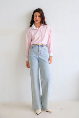 Martichelli Рубашка розовая в полоску с белым воротничком фото 2