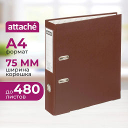 Папка-регистратор 75мм Attache А4, коричневая, тиснение кожа, метал угол  фото 2