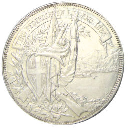 5 франков 1883 года Швейцария Стрелковый фестиваль в Лугано