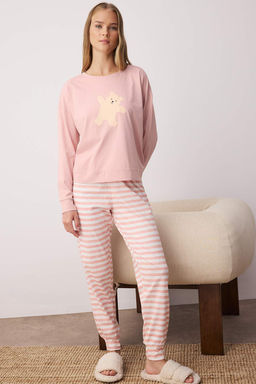 Pembe %100 Pamuklu Ay?c?kl? Orme Pijama Tak?m? THMAW21PT0302