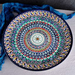 Ляган узбекский Риштанская керамика «Узоры» для плова, d=42 см, синий МИКС