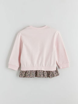 Bisiklet Yaka ?i?ekli K?z ?ocuk Sweatshirt