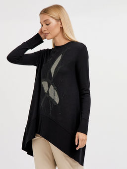 джемпер женский черный удлиненный с добавлением страз - Glenfield фото 3