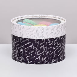 Коробка для макарун тубус с окном  Рукопись  16 х 16 х 9 см