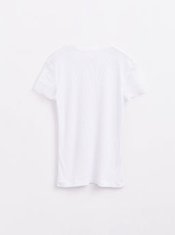 CONTE Топ в рубчик с кружевными рукавами LD 1360 white