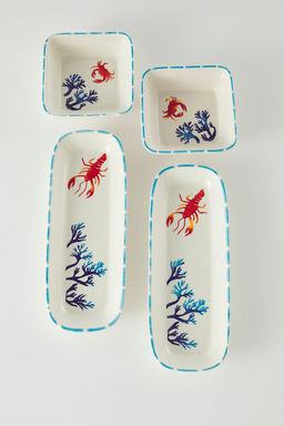 Trendyolmilla Home 4lu Seramik Marine Bask?l? Kase/Sunumluk Tabak Seti TPHSS25TBK00008