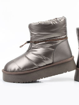 04-WA003-3M GRAY/BRONZE Ботинки зимние женские (натуральная кожа, курточная ткань, 100% шерсть)