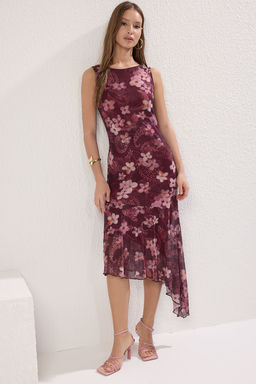 TRENDYOLMILLA Cok Renkli Asimetrik Bodycone/Vucuda Oturan Midi Orme Elbise TWOSS25EL00227 фото 7