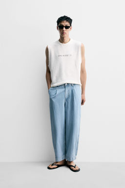 WIDE-LEG PLEATED DENIM CHINO TROUSERS