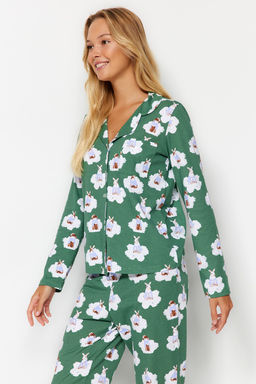 Trendyolmilla Ekru %100 Pamuklu Ay?c?kl? Gomlek-Pantolon Orme Pijama Tak?m? THMAW24PT00002  фото 18