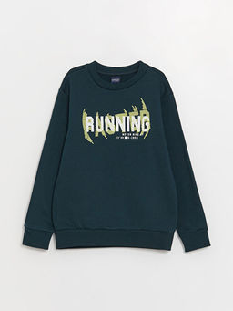 Bisiklet Yaka Bask?l? Uzun Kollu Erkek ?ocuk Sweatshirt