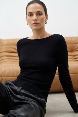 Siyah Yumusak Dokulu Kay?k Yaka Triko Kazak TWOAW26KZ00293 - Trendyolmilla фото 3