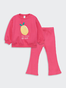 Bisiklet Yaka Uzun Kollu Bask?l? K?z Bebek Sweatshirt ve E?ofman Alt 2li Tak?m