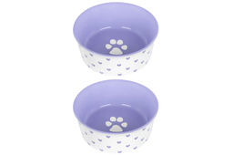 Набор мисок для домашних питомцев 2 пр. 400 мл 13,5*13,5*5 см Лапка на сиреневом и сердечки керами - Elan gallery фото 5
